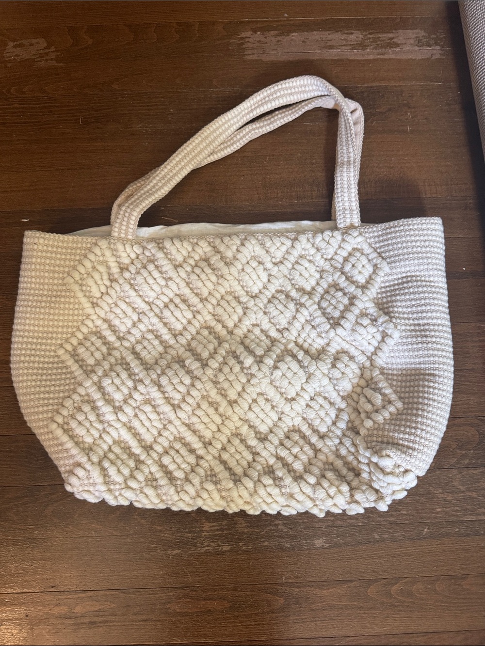 Handwoven Echo Cream Tote Bag - Classic Textured Carryall